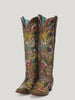 Women's Brown Hand Tooled & Hand Painted Hummingbird Tall Snip Toe Corral Boots A4980