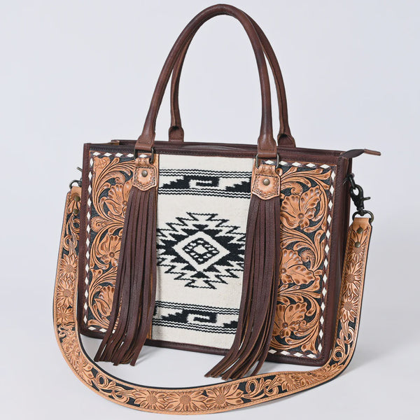 American Darling Hand Tooled Floral Western Leather Woven Saddle Blanket Tote Bag ADBG230P SS26