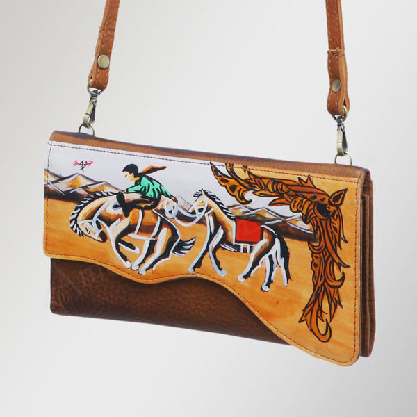American Darling ADBGM179AR23 Handcrafted Western Tooled Leather Crossbody with Artistic Rodeo Design