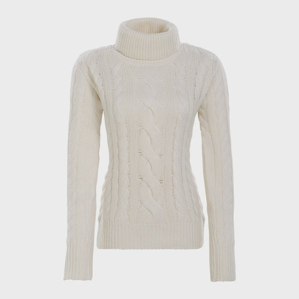Women's Cream Cashmere Marino Wool Cable 8 Knit Sweater in Ivory |Alps & Meters