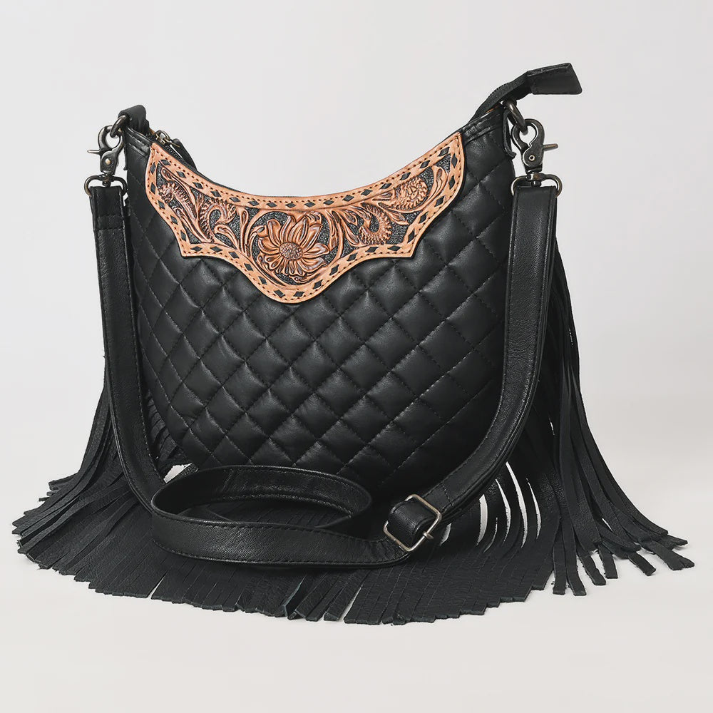 Black Crossbody Hand Tooled Genuine Western Leather Women American Darling ADBG1682