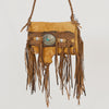 American Darling ADBGM474 Western Fringe Leather Crossbody Bag - Rawhide Style with Turquoise Concho & Braided Strap SS26