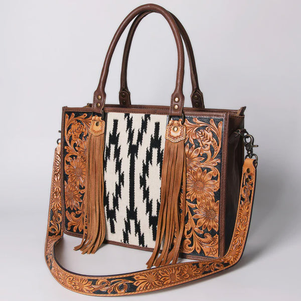 American Darling Hand Tooled Floral Western Leather Woven Saddle Blanket Tote Bag ADBG230K SS26