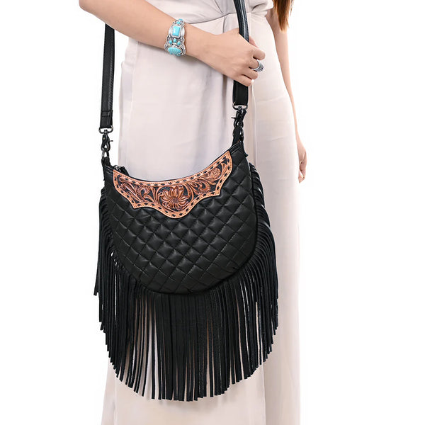 Black Crossbody Hand Tooled Genuine Western Leather Women American Darling ADBG1682