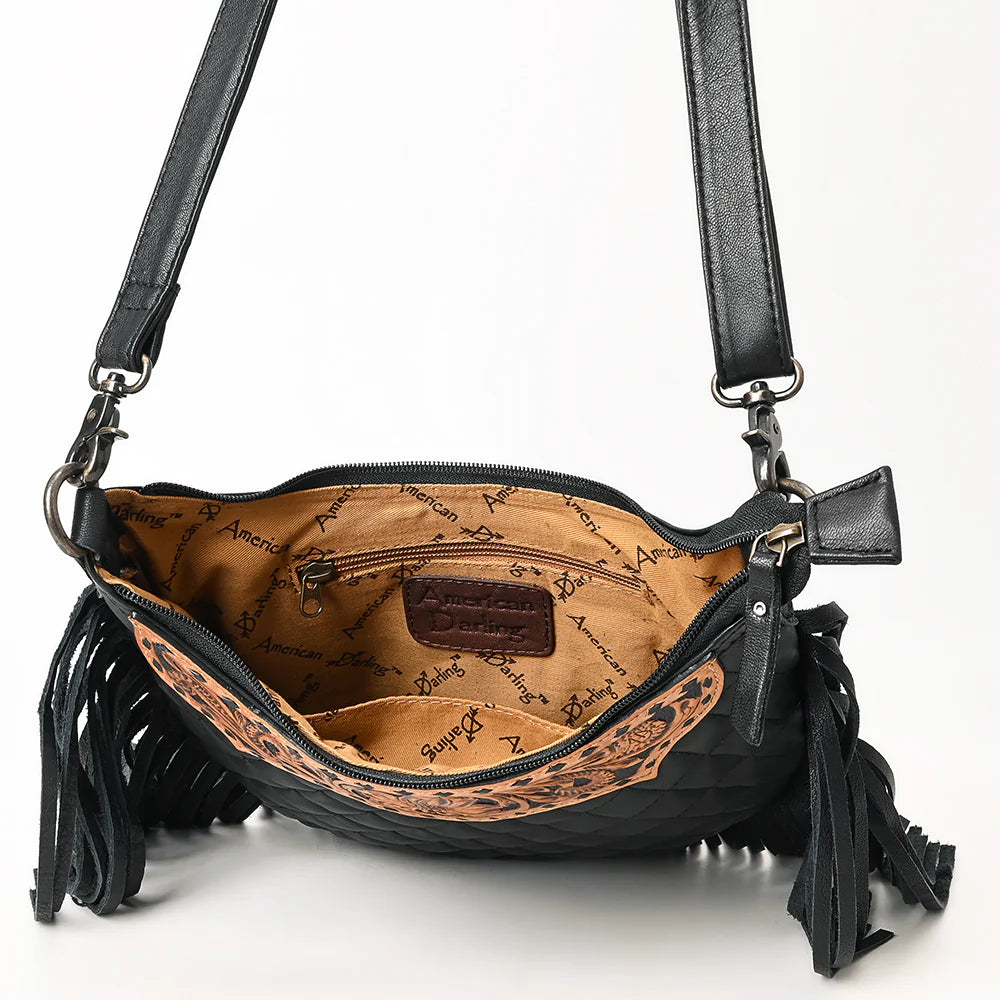 Black Crossbody Hand Tooled Genuine Western Leather Women American Darling ADBG1682
