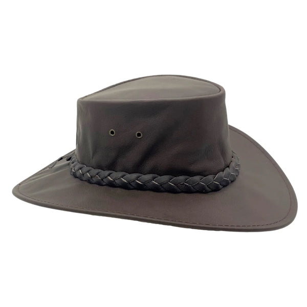 Aussie Kangaroo Leather Hat in Dark Brown by Outback Survival Gear - Saratoga Saddlery & International Boutiques