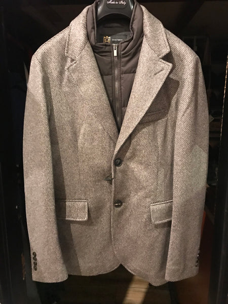 Bergen of Norway Men's Cashmere Wool Blazer Jacket in Beige with Brown Vest Inlay Made in Italy