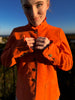 Bergen of Norway Women's Ruffle Leather Jacket in Deep Orange Hermes like Color 