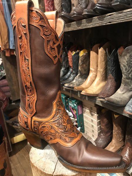 Women's Brown Hand-Tooled Leather Cowboy Boots by Black Jack Boots LBRHT1800F5F5