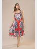 Blue B Red Satin Scarf Print Layered Flare Dress 37851D SS26