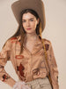 Blue B Satin Western Print Stretch Blouse Dark Taupe 47040T SS26