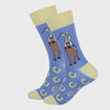 Horse Racing Socks Blue Yellow with Horse and Jockey Hand in Air Derby Socks