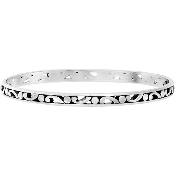 Silver bracelet with black pattern on a white background