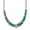 Necklace with turquoise beads and a silver clasp on a white background