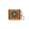 Brown wallet with decorative pattern and chain on a white background