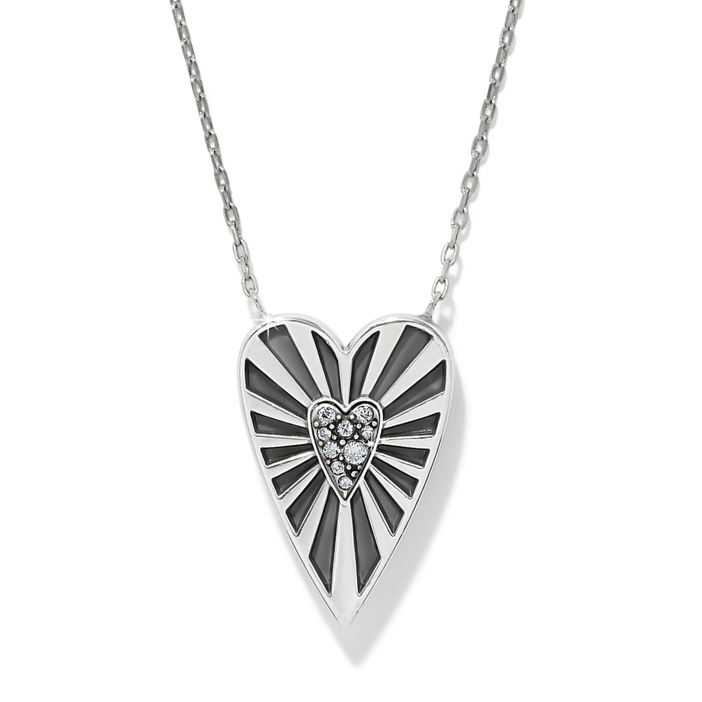 Brighton Silver Heart Pendant Necklace with Blue Crystals – Reversible Love Message Necklace JM0169
