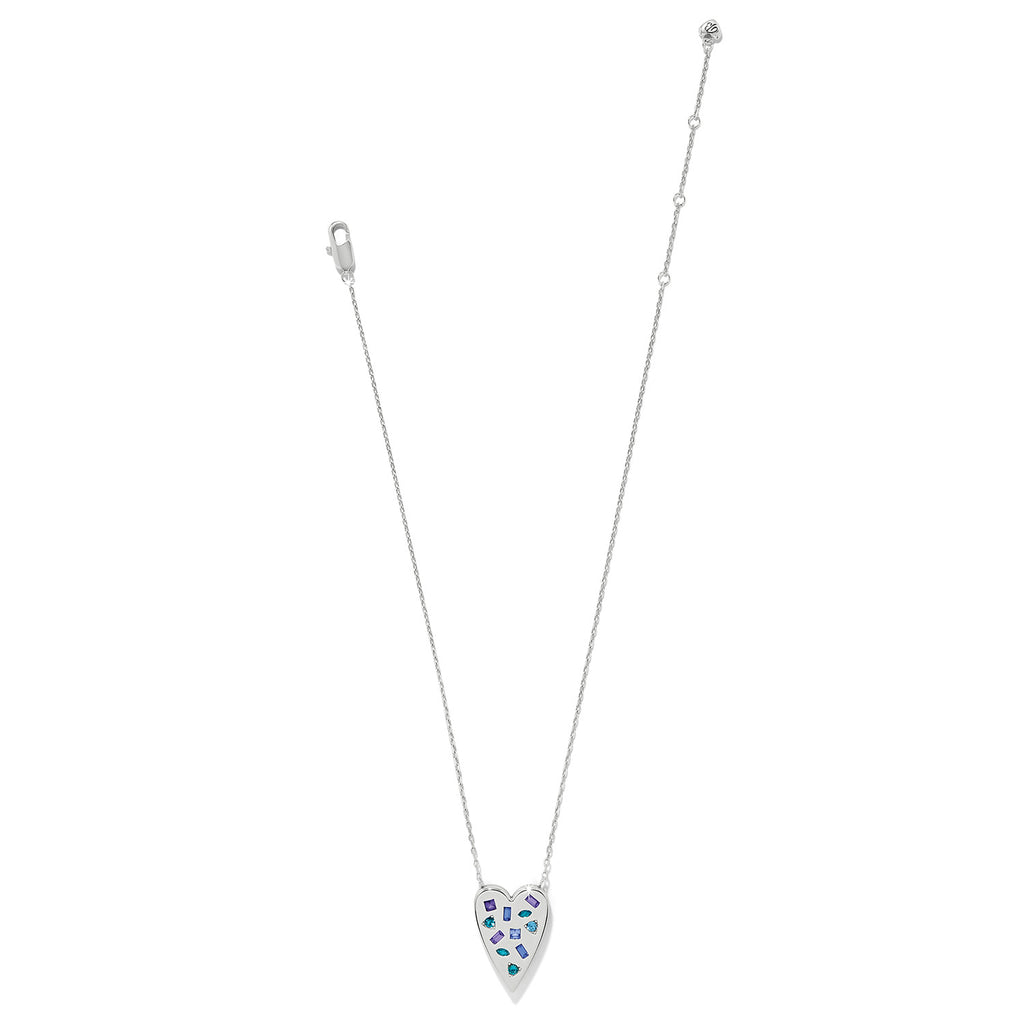 Brighton Silver Heart Pendant Necklace with Blue Crystals – Reversible Love Message Necklace JM0169