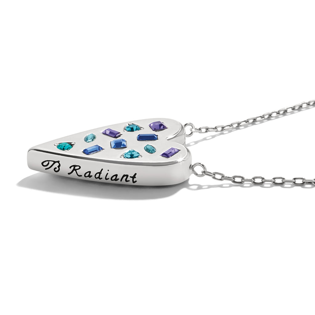 Brighton Silver Heart Pendant Necklace with Blue Crystals – Reversible Love Message Necklace JM0169