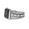 Silver watch with a decorative band on a white background