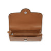 Brown leather wallet with a zipper on a white background