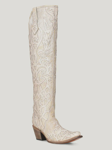 Corral C3927 LD Beige Glitter Overlay & Embroidery Tall Top SS26ST