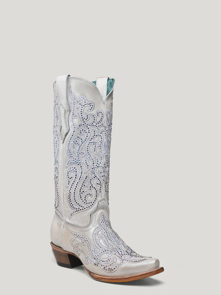 Corral C4103 LD White  Emb Crystal Tall Boots SS24 - Saratoga Saddlery & International Boutiques