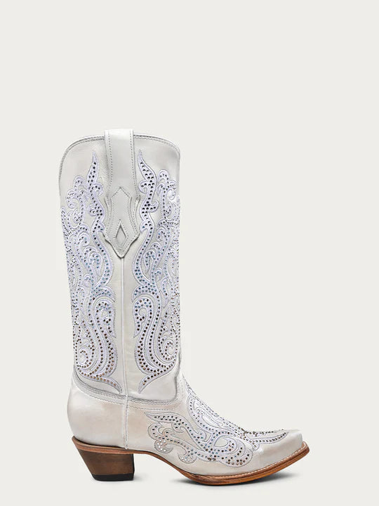 Women's White Wedding Crystal Tall Boots Corral C4103