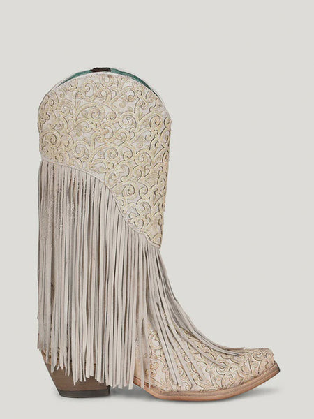 Corral Women's C3955 White Lamb Fringe Cowboy Boots SS23 - Saratoga Saddlery & International Boutiques