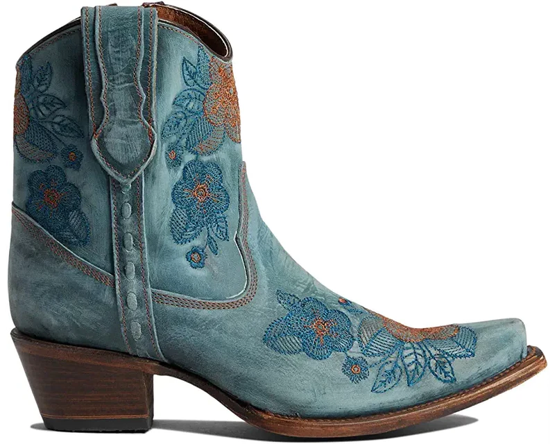 Circle G L5874 Ladies Blue Jean Flower Embroidery Ankle Boots Made by Corral Boots