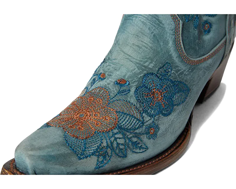 Circle G L5874 Ladies Blue Jean Flower Embroidery Ankle Boots Made by Corral Boots