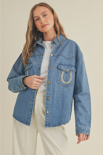 Cloud Ten Rhinestone Horseshoe Western Denim Top CT18071 FW25