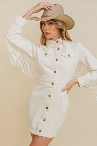 white denim dress womens Alyana Denim Maxi Dress - Off White
