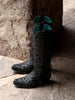 Black Glitter With CRYSTALS and Studs Snip Toe Tall Top Black Cowboy Boot SS23