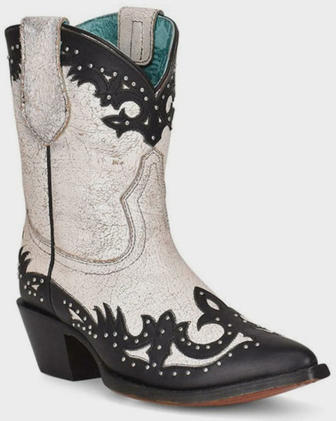 Corral Women's White Black Embroidery & Studs Ankle Boot Z5039 SALE