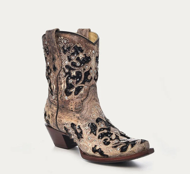 Corral Womens A4190 LD Brown Stud Crystal Ankle Boots