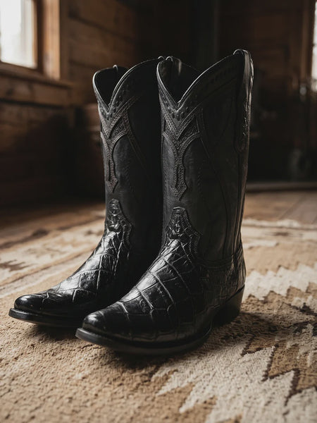 Corral A5104 MN Black Alligator Inlay & Embroidery Woven Narrow Sq Toe SS26