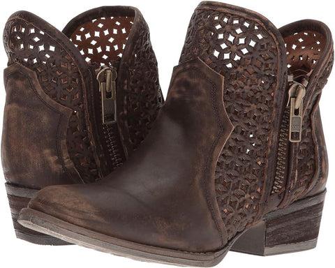 Circle G Women's Brown Studded Harness Ankle Boot Q0094