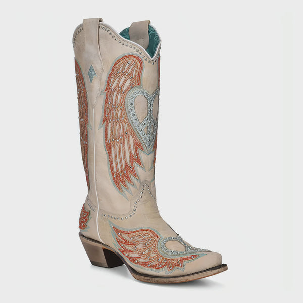 Corral Lady's Bone Heart & Wings Overlay & Embroidery & Studs Boots A4236 - Saratoga Saddlery & International Boutiques