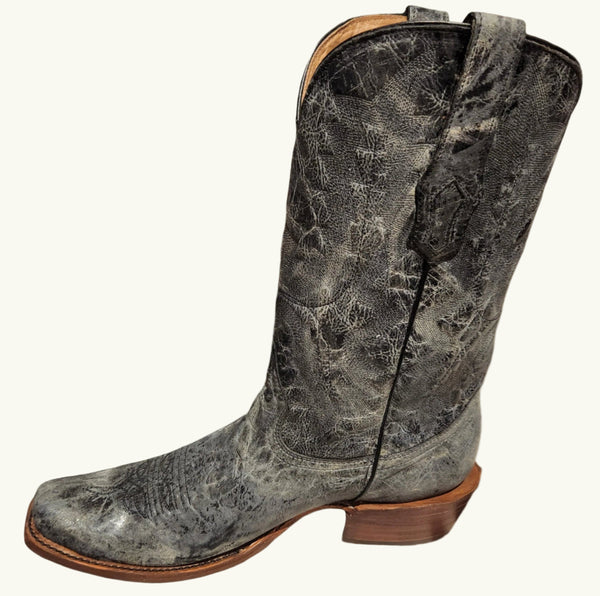 Men's Distressed Leather Cowboy Boots Black Riding Heel Corral Boots A4312