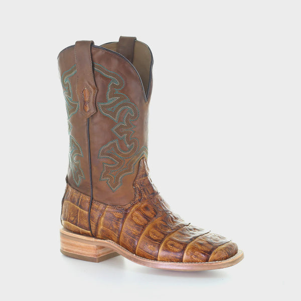 Men's Caiman Square Toe Cowboy Boots in Antique Saddle Corral Boots A4055 ON SALE - Saratoga Saddlery & International Boutiques