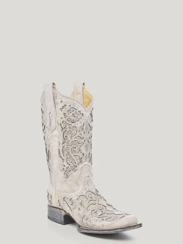 Corral A4483 Ladies Sand Embroidered Studs Square Toe brown Cowboy Boots On Sale