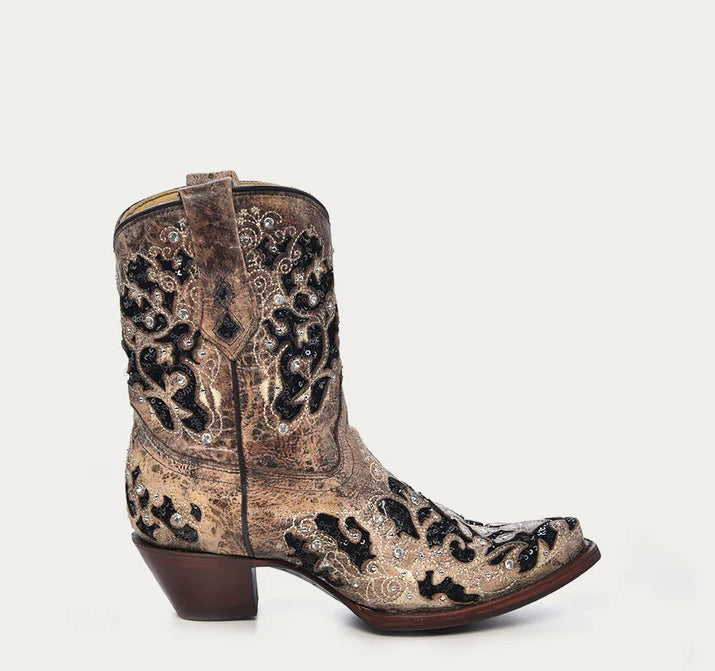 Corral Womens A4190 LD Brown Stud Crystal Ankle Boots