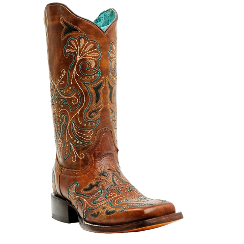 Corral Women's Cowboy Boot Z5099 Western Square Toe with a Blue Shaft