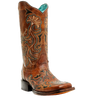 Corral A4483 Ladies Sand Embroidered Studs Square Toe brown Cowboy Boots On Sale