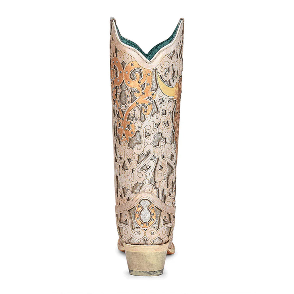 White Glitter Inlay and Bull Skull Western Boots Corral Boots A4408 ON SALE