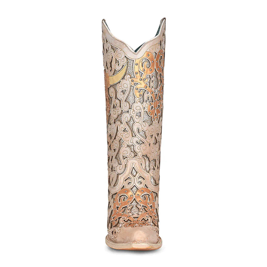 White Glitter Inlay and Bull Skull Western Boots Corral Boots A4408 ON SALE