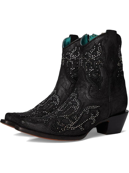 Corral C4106 Women's Black Silver & Crystals Ankle Boot with Zipper