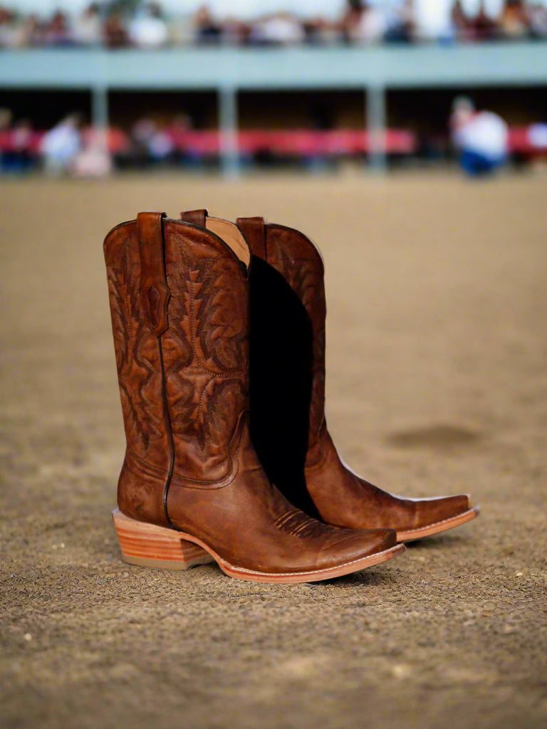 Men's Brown Embroidery Narrow Square Toe Cowboy Boots A4229 Corral Boots