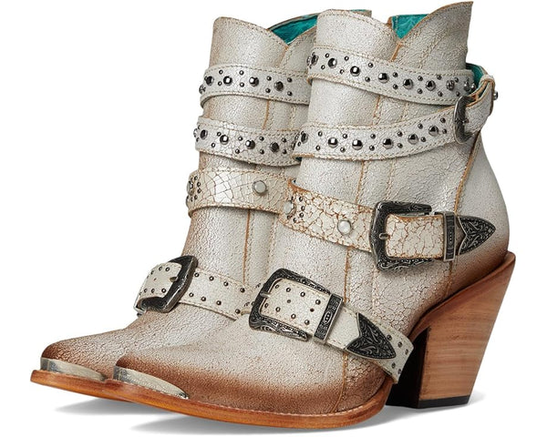 Corral Women's White Harness Ankle Boots Pointed Toe Z5311