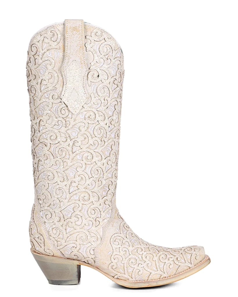 Corral Wedding Cowboy Boots C4050 White Glitter and Crystals Tall Boots